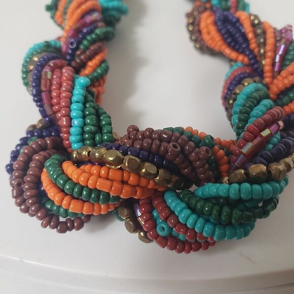 TWISTED SEED BEAD Necklace and Earrings Set Vibrant Colors - Picture 7 of 9